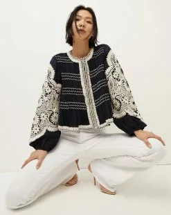 Veronica Beard Dorian Embroidered Linen Jacket