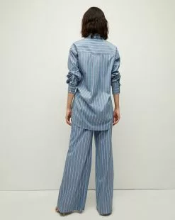 Veronica Beard Lloyd Button-Down Top -Veronica Beard Sales 2023 2304SH4540427 BLUE KELLYGREEN PRODUCT 03