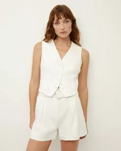 Veronica Beard Bennett Twill-Linen Vest -Veronica Beard Sales 2023 2304SU2110328 WHITE PRODUCT 03