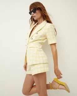 Veronica Beard Jazmin Tweed Short -Veronica Beard Sales 2023 2304TW3580202 PALEYELLOWWHITE PRODUCT 05