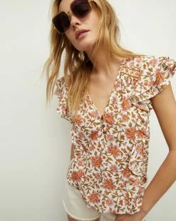 Veronica Beard Joi Floral Block-Print Top