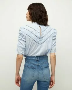 Veronica Beard Frasier Ruffled-Neck Top -Veronica Beard Sales 2023 2305CO8040523 BLUEMIST PRODUCT 04