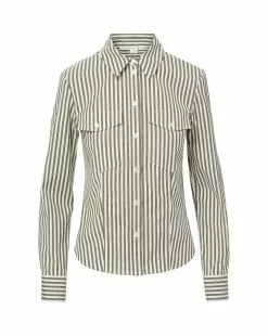 Veronica Beard Barnette Striped Button-Down Shirt 9 Veronica Beard Barnette Striped Button-Down Shirt -Veronica Beard Sales 2023 2306PO2640100 BRIGHTARMY WHITE