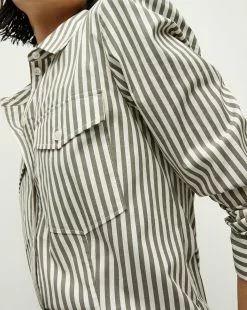 Veronica Beard Barnette Striped Button-Down Shirt 7 Veronica Beard Barnette Striped Button-Down Shirt -Veronica Beard Sales 2023 2306PO2640100 BRIGHTARMY WHT PRODUCT 03