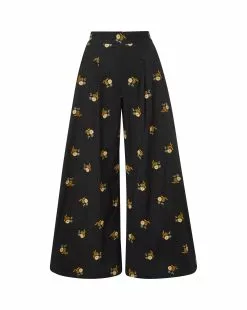 Veronica Beard Mazum Floral-Embroidered Wide-Leg Pant -Veronica Beard Sales 2023 2307EM4960350 BLACKMULTI