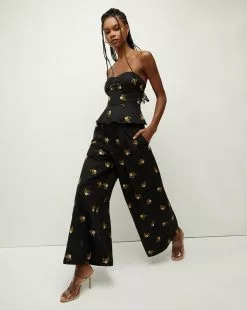 Veronica Beard Mazum Floral-Embroidered Wide-Leg Pant