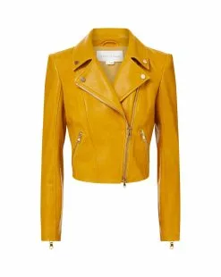 Veronica Beard Lamar Leather Moto Jacket -Veronica Beard Sales 2023 2307LT3310476 SAFRON 01
