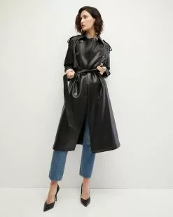 Veronica Beard Conneley Vegan Leather Dickey Trench Coat