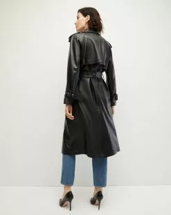 Veronica Beard Conneley Vegan Leather Dickey Trench Coat -Veronica Beard Sales 2023 2308LT5170252 BLK PRODUCT 04