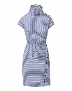 Veronica Beard Arabel Striped Poplin Asymmetrical Dress -Veronica Beard Sales 2023 2308PO3520721 BLUE OFFWHITE