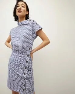 Veronica Beard Arabel Striped Poplin Asymmetrical Dress