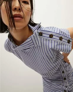 Veronica Beard Arabel Striped Poplin Asymmetrical Dress -Veronica Beard Sales 2023 2308PO3520721 CLASSICBLUE OFFWHITE PRODUCT 03