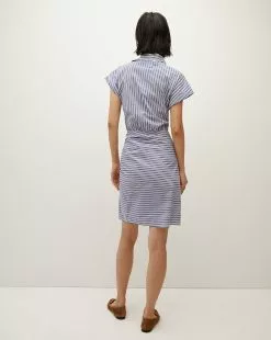 Veronica Beard Arabel Striped Poplin Asymmetrical Dress -Veronica Beard Sales 2023 2308PO3520721 CLASSICBLUE OFFWHITE PRODUCT 04