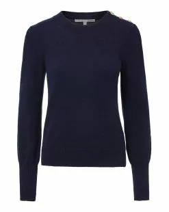 Veronica Beard Nelia Cashmere Pullover | Button Accent 21 Veronica Beard Nelia Cashmere Pullover | Button Accent -Veronica Beard Sales 2023 2309KA1290256 NAVY