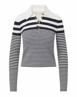 Veronica Beard Raj Striped Polo Top -Veronica Beard Sales 2023 2309KA1390231 IVORY NAVY