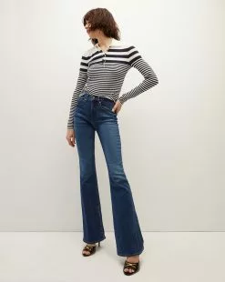 Veronica Beard Raj Striped Polo Top -Veronica Beard Sales 2023 2309KA1390231 IVORY NAVY PRODUCT 02