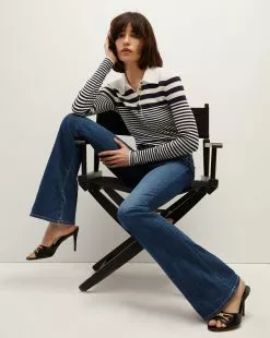 Veronica Beard Raj Striped Polo Top -Veronica Beard Sales 2023 2309KA1390231 IVORY NAVY PRODUCT 03