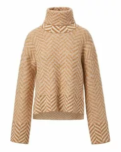 Veronica Beard Bolina Herringbone Knit Sweater -Veronica Beard Sales 2023 2309KA2790237 CAMEL