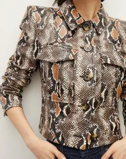 Veronica Beard Fulham Python Vegan Leather Jacket -Veronica Beard Sales 2023 2309LT5410313 KHAKIMULTI PRODUCT 03