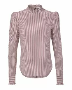Veronica Beard Alford Striped Poplin Top -Veronica Beard Sales 2023 2309PO3440659 DARKRASPBERRY OFF WHITE