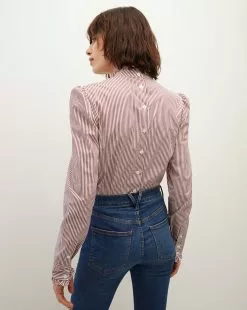 Veronica Beard Alford Striped Poplin Top -Veronica Beard Sales 2023 2309PO3440659 DARKRASPBERRY OFFWHITE PRODUCT 04