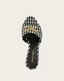 Veronica Beard Mirren Houndstooth Open-Toe Mule -Veronica Beard Sales 2023 I7938F1 MIRRENLOGO95 BLACK WHITE PRODUCT 03
