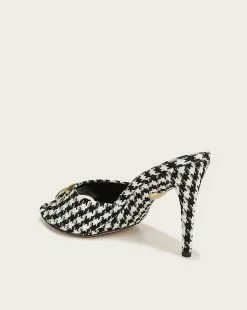 Veronica Beard Mirren Houndstooth Open-Toe Mule -Veronica Beard Sales 2023 I7938F1 MIRRENLOGO95 BLACK WHITE PRODUCT 04