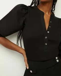 Veronica Beard Coralee Puff-Sleeve Top 17 Veronica Beard Coralee Puff-Sleeve Top -Veronica Beard Sales 2023 J2208JY0200831 BLK PRODUCT 03