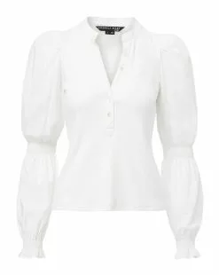 Veronica Beard Effy Puff-Sleeve Top -Veronica Beard Sales 2023 J2209JY020S0379 WHITE
