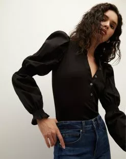 Veronica Beard Effy Puff-Sleeve Top -Veronica Beard Sales 2023 J2209JY020S0379 BLK PRODUCT 01