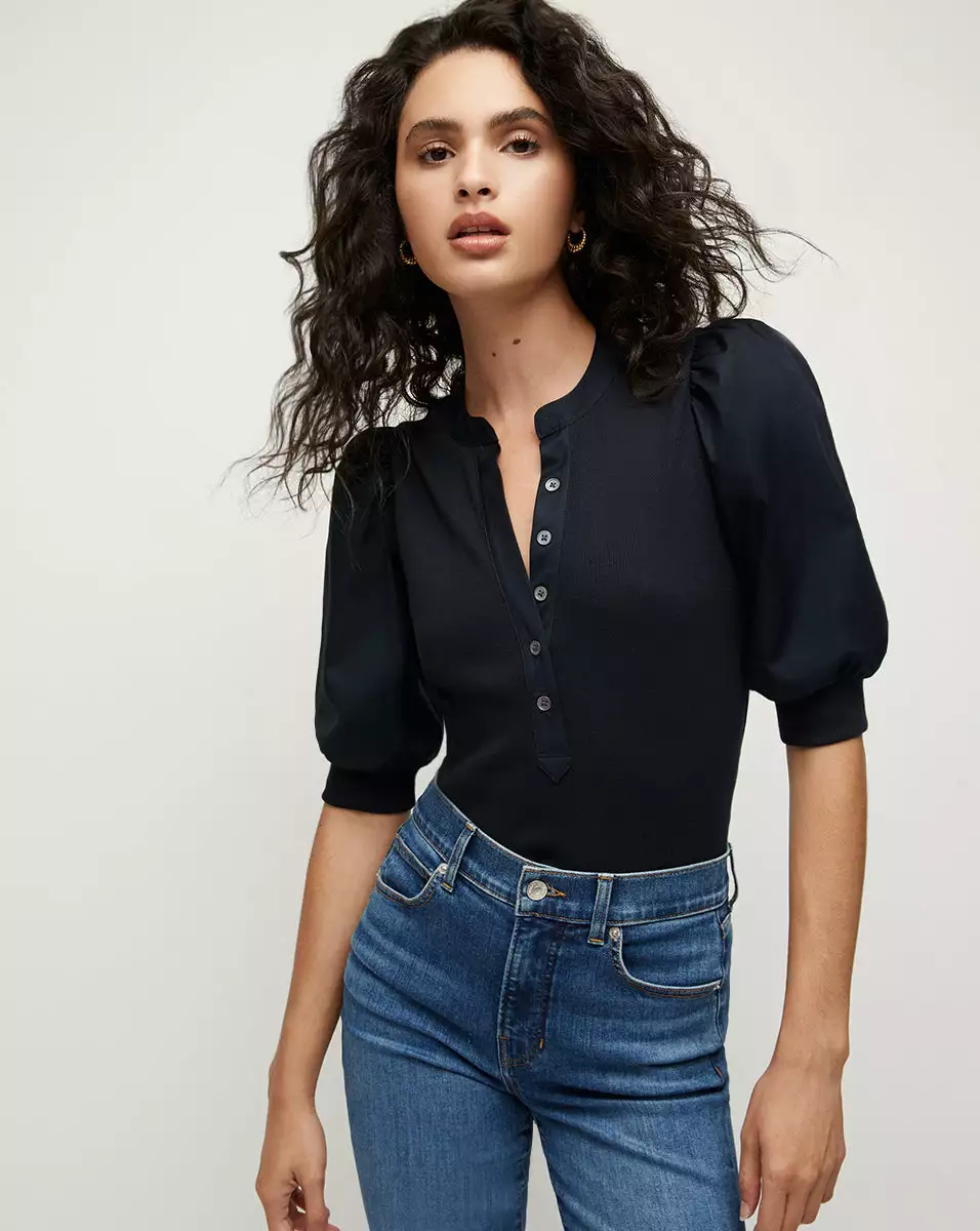 Veronica Beard Coralee Puff-Sleeve Top 1 Veronica Beard Coralee Puff-Sleeve Top