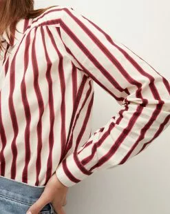 Veronica Beard Cambrie Button-Down Striped Shirt -Veronica Beard Sales 2023 J2308CO100S0712 OFFWHITE MAROON PRODUCT 03