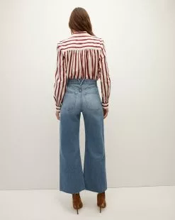 Veronica Beard Cambrie Button-Down Striped Shirt -Veronica Beard Sales 2023 J2308CO100S0712 OFFWHITE MAROON PRODUCT 04