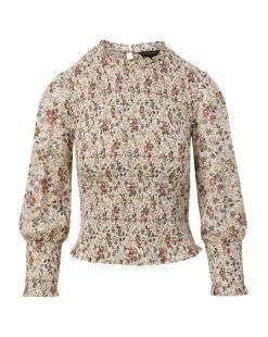 Veronica Beard Kali Smocked Floral Top -Veronica Beard Sales 2023 J2308CO27S0754 ECRUMULTI jpg