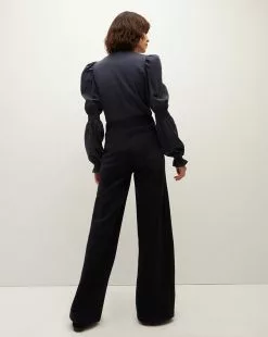 Veronica Beard Effy Mixed-Media Poet-Sleeve Top -Veronica Beard Sales 2023 J2309JY020S0379 NAVY PRODUCT 04