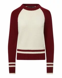 Veronica Beard Ralie Raglan-Sleeve Pullover -Veronica Beard Sales 2023 J2309KD15K0213 IVORY MAROON