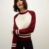 Veronica Beard Ralie Raglan-Sleeve Pullover -Veronica Beard Sales 2023 J2309KD15K0213 IVORY MAROON PRODUCT 01