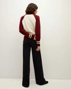 Veronica Beard Ralie Raglan-Sleeve Pullover -Veronica Beard Sales 2023 J2309KD15K0213 IVORY MAROON PRODUCT 05