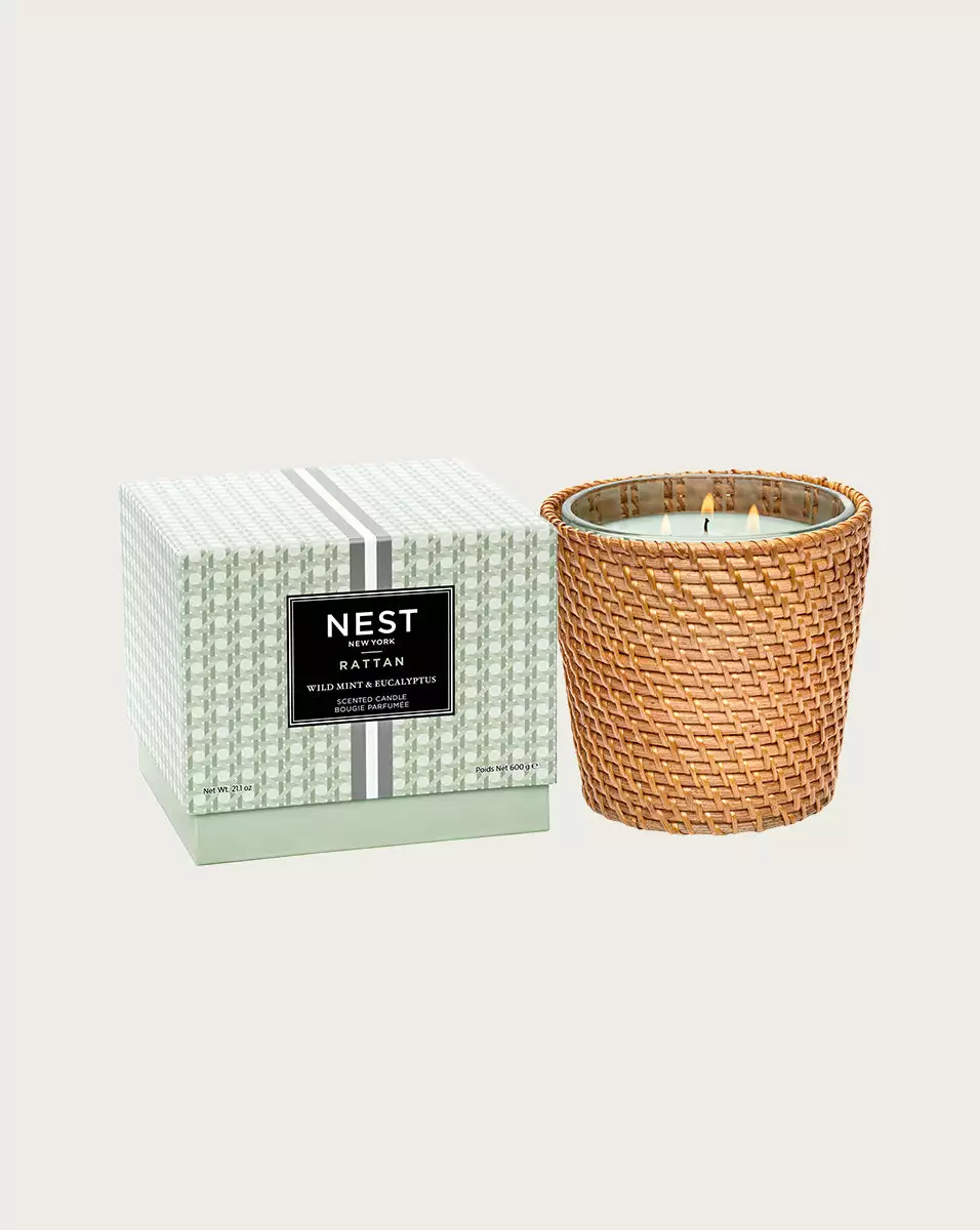 Veronica Beard Wild Mint & Eucalyptus 3-Wick Candle | Rattan Sleeve 1 Veronica Beard Wild Mint & Eucalyptus 3-Wick Candle | Rattan Sleeve