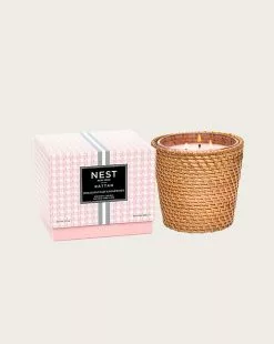 Veronica Beard Himalayan Salt & Rosewater 3-Wick Candle | Rattan Sleeve