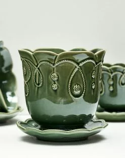 Veronica Beard Jardins Du Monde Green 7.5" Planter