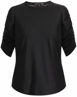 Veronica Beard Waldorf Ruched-Sleeve Tee -Veronica Beard Sales 2023 j2002jy0080597 black flat 3f3fa1f9