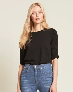 Veronica Beard Waldorf Ruched-Sleeve Tee -Veronica Beard Sales 2023 j2002jy0080597 blk product 01 ebe72a21