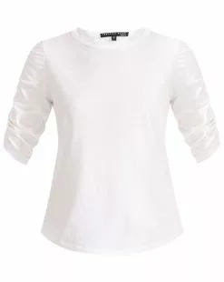 Veronica Beard Waldorf Ruched-Sleeve Tee -Veronica Beard Sales 2023 j2002jy0080597 white flat 06147bfa