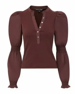 Veronica Beard Effy Puff-Sleeve Top -Veronica Beard Sales 2023 j2209jy020s0379 oxblood 07350bd8