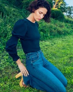 Veronica Beard Fawn Puff-Sleeve Top -Veronica Beard Sales 2023 j2211jy020s0058 navy product 05 d004c2df